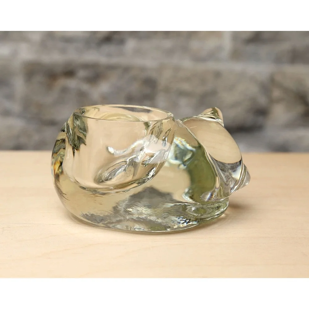 Indiana Glass Sleeping Cat Kitten Glass Votive Candle Holder Vintage